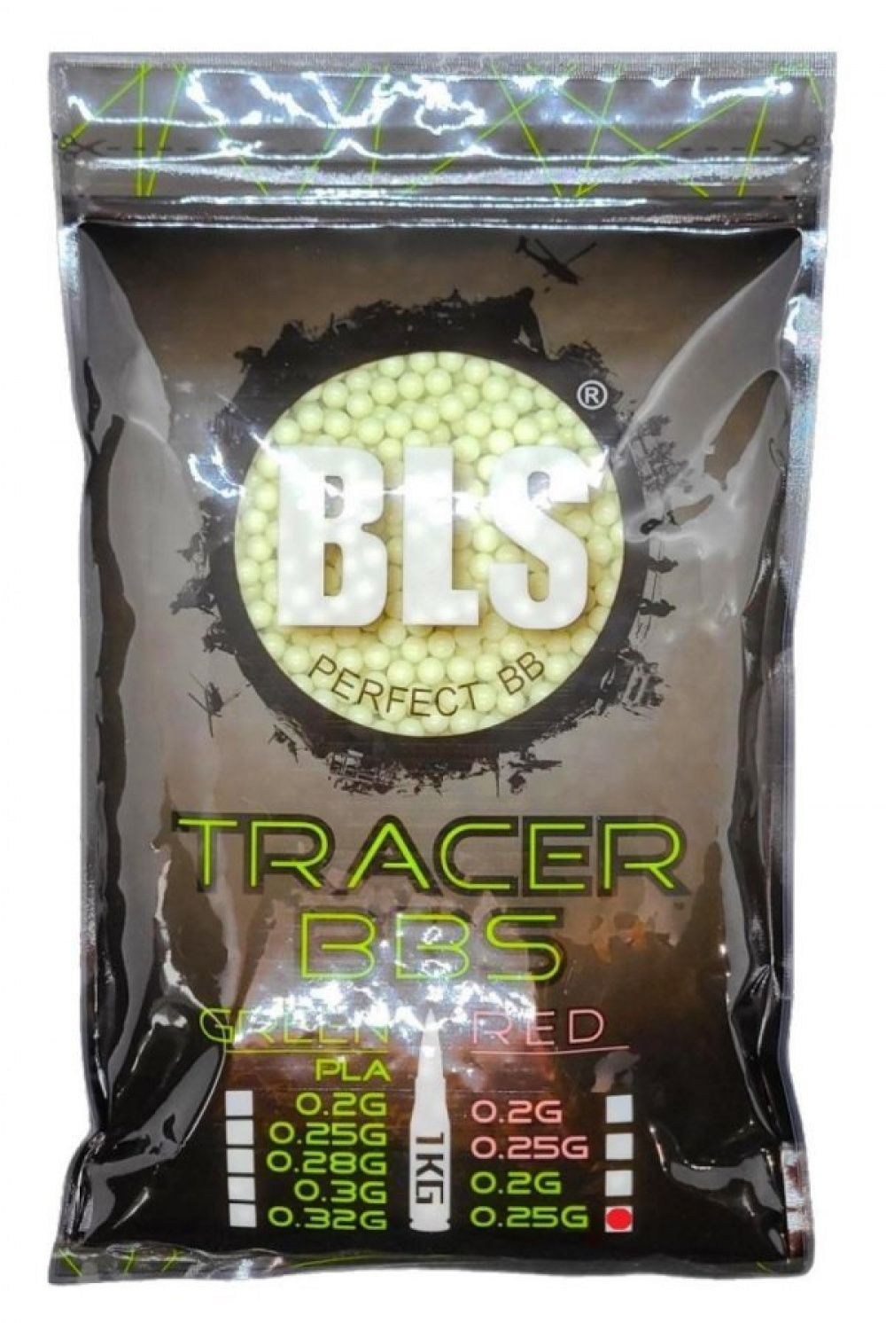 BLS GREEN TRACER BBS 0 25G 1KG BOLSA AirSoftX