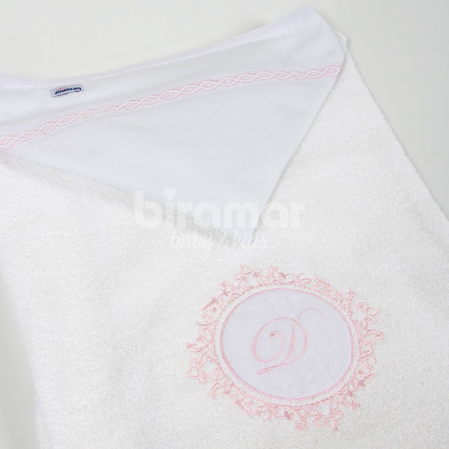 Duo Toalha de Banho para Bebê Felpuda e Fralda Personalizada Marseille Branco / Rosa