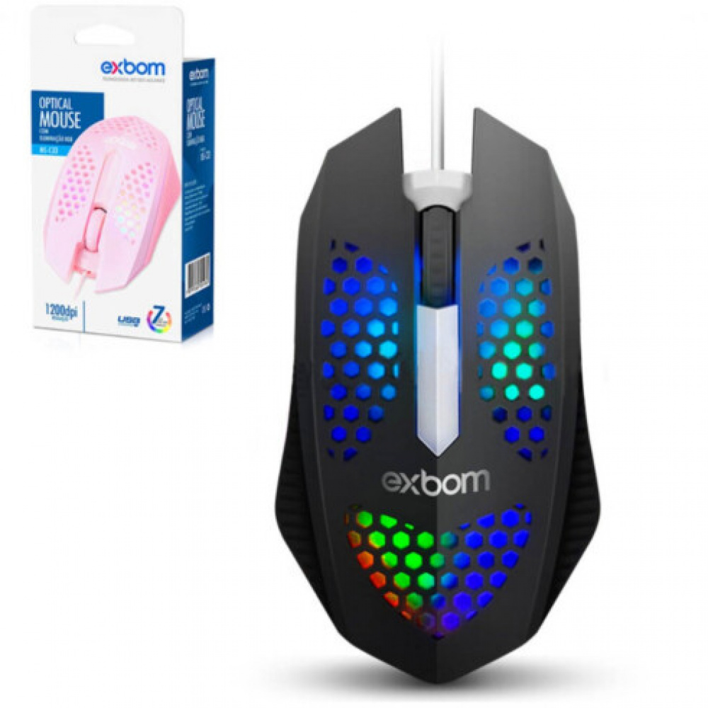 Mouse Gamer Óptico Usb Ultraleve Colmeia Led RGB Compsul Tecnologia