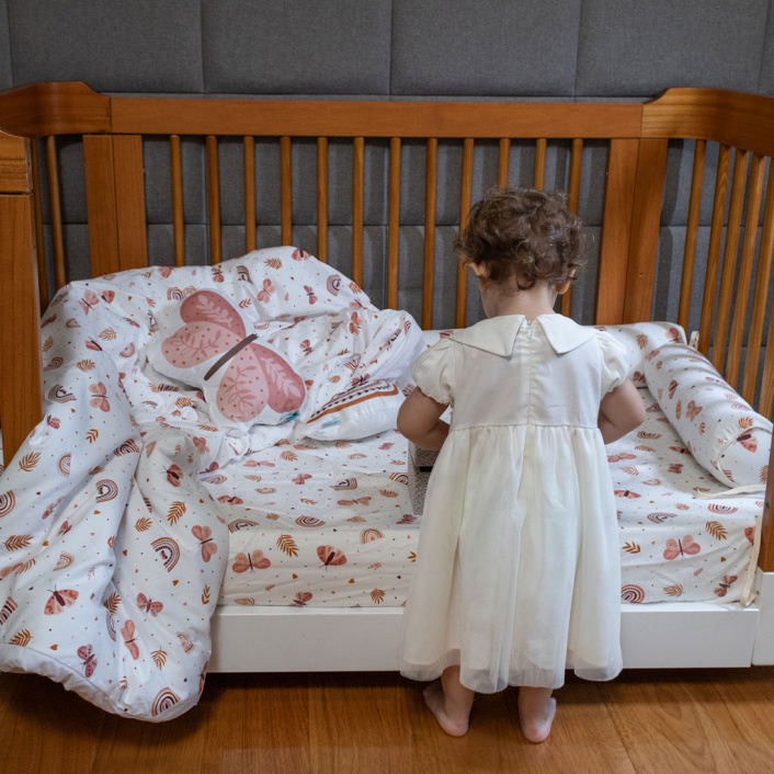 Kit Coordenado 3 Peças (Edredom + Fronha) Berço/Mini Cama Dupla Face Percal 100% Algodão Hippie Chic - Constantini Baby