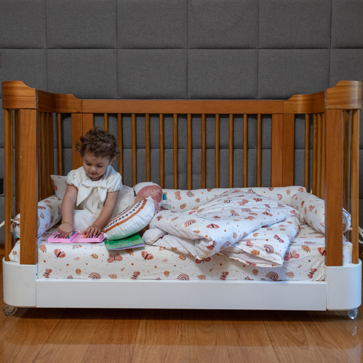 Kit Coordenado 3 Peças (Edredom + Fronha) Berço/Mini Cama Dupla Face Percal 100% Algodão Hippie Chic - Constantini Baby