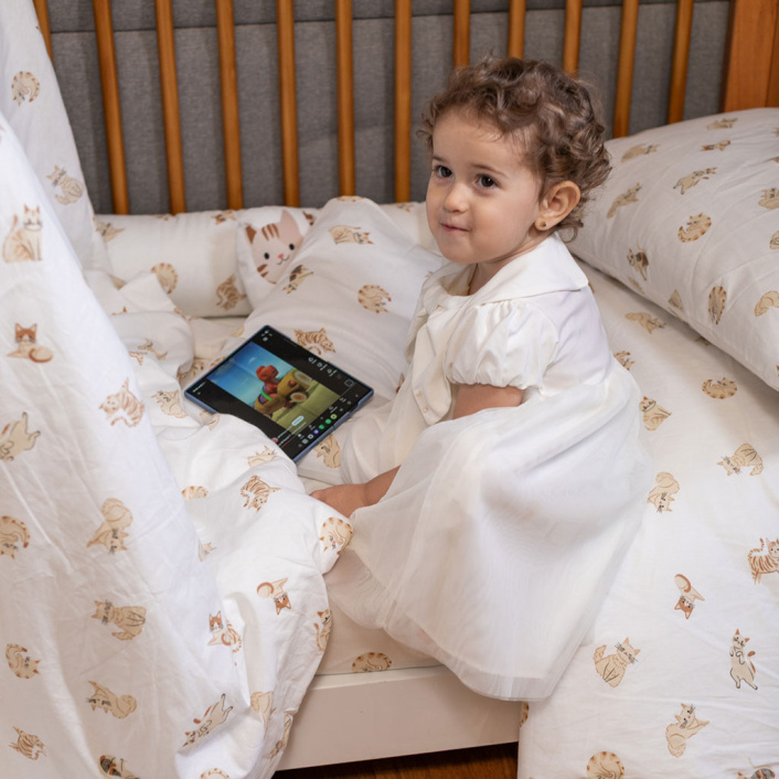 Kit Coordenado 3 Peças (Edredom + Fronha) Berço/Mini Cama Dupla Face Percal 100% Algodão Minha Gatinha - Constantini Bab