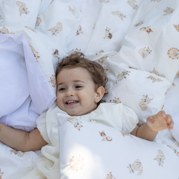 Kit Coordenado 3 Peças (Edredom + Fronha) Berço/Mini Cama Dupla Face Percal 100% Algodão Minha Gatinha - Constantini Bab