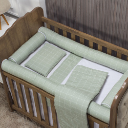 Kit Coordenado 5 Peças (Lençol 3 Peças + Edredom) para Berço Percal 100% Algodão Grid Verde - Constantini Baby Kit Coordenado 5 Peças (Lençol 3 Peças + Edredom) para Berço Percal 100% Algodão Grid Verde - Constantini Baby