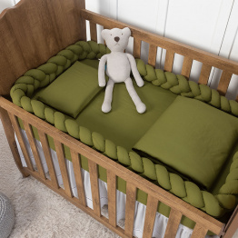 Kit Coordenado para Berço 5 Peças 100% Algodão Percal 200 Fios Verde Oliva - Constantini Baby Kit Coordenado para Berço 5 Peças 100% Algodão Percal 200 Fios Verde Oliva - Constantini Baby