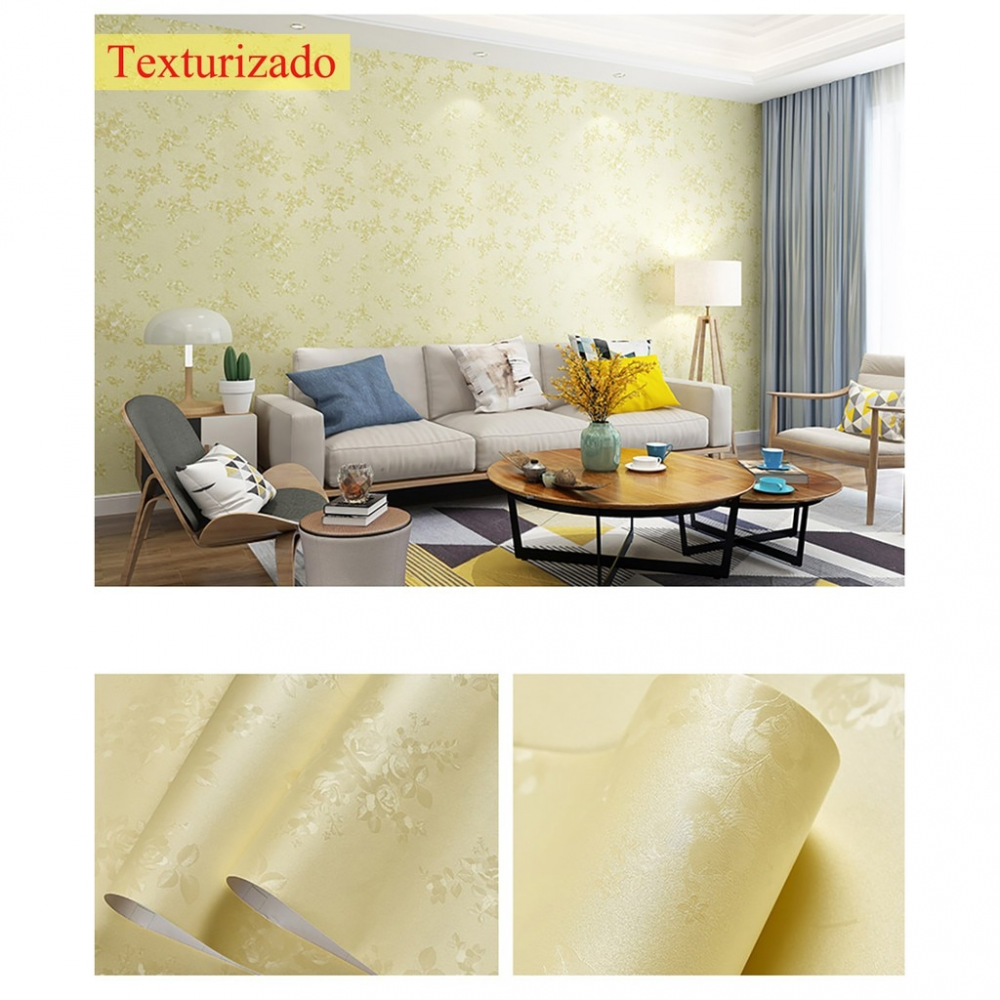 Adesivo De Parede Papel Floral Amarelo Texturizado Relevo Lav Vel Sala