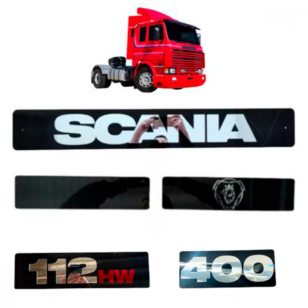 Jogo De Emblemas Scania Frontal Hs Vermelho Em Acrilico