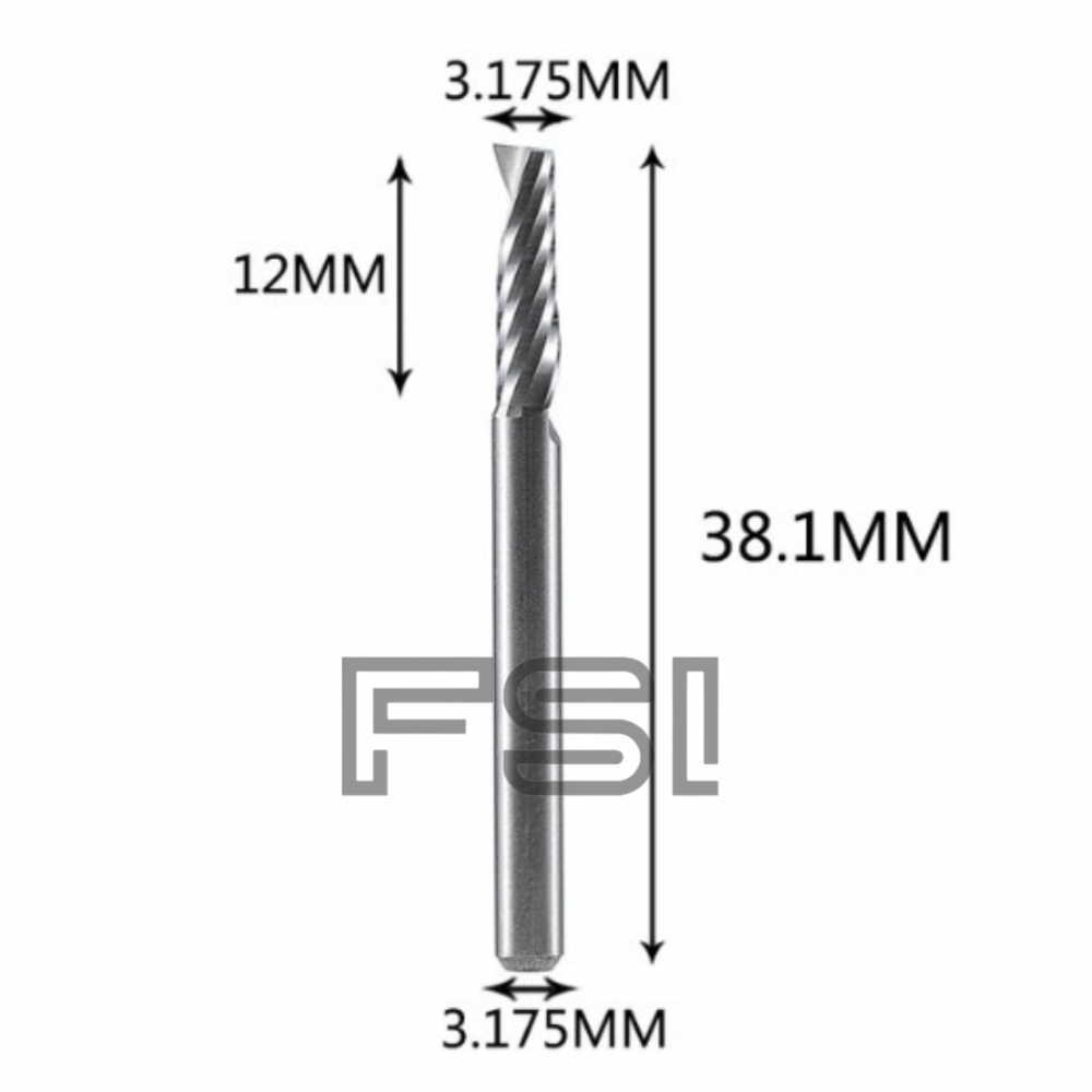 Fresa 1 Corte Espiral 3 1mm X 12mm Metal Duro FSI FRESAS PARA ROUTER