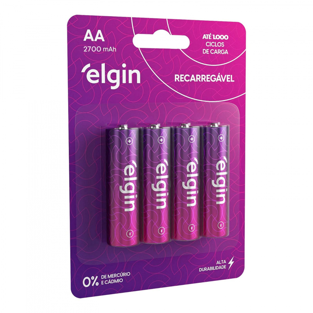 Pilha Recarregável Aa 2700mah Blister C 4 Elgin Original Imperio