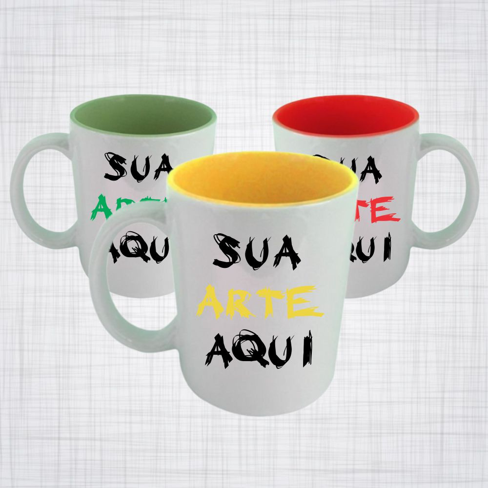 Caneca Porcelana Branca Interior Colorido Ml Personalizada Irm Os