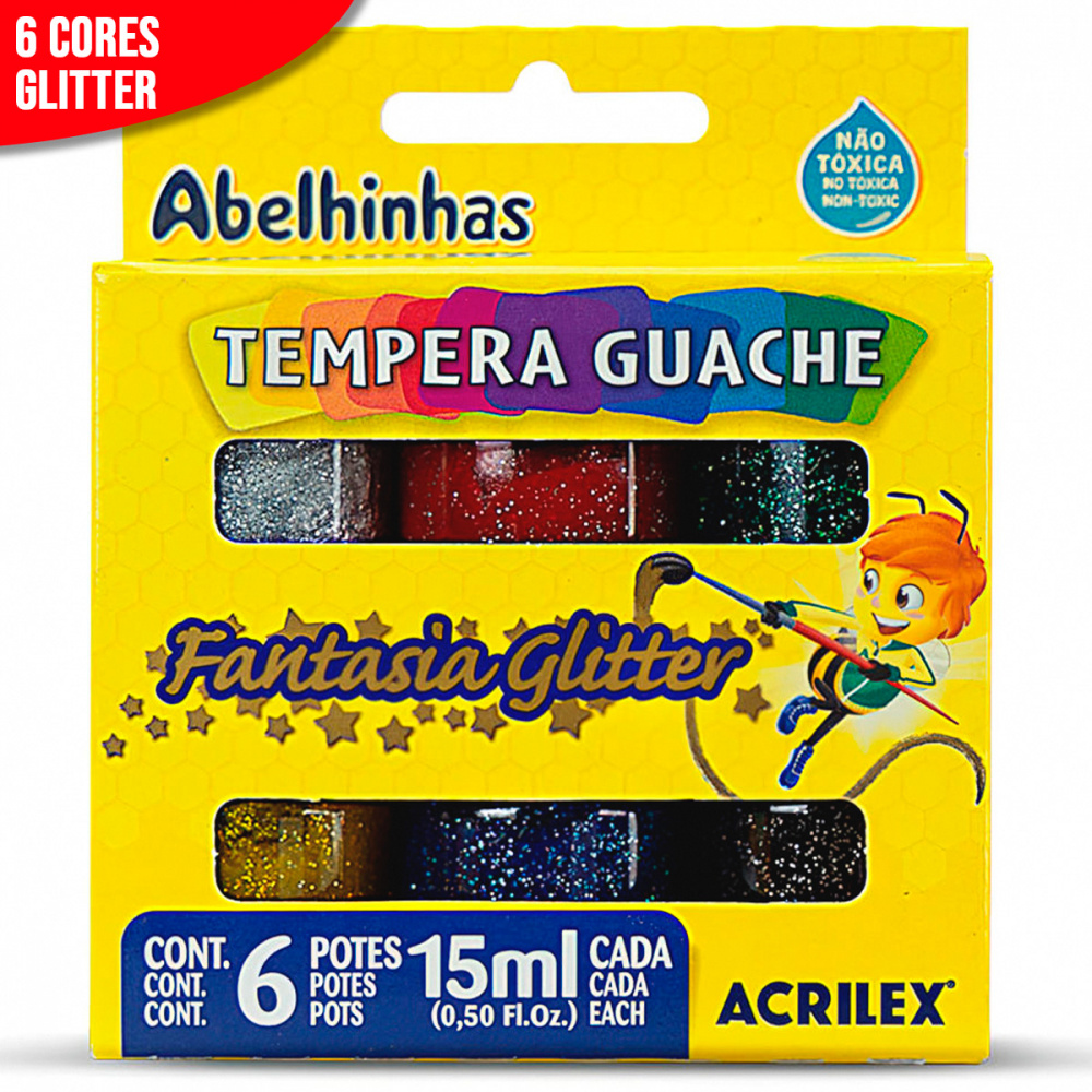 Tinta Guache Glitter Acrilex Cores Ml Tempera Guache Jk Livraria