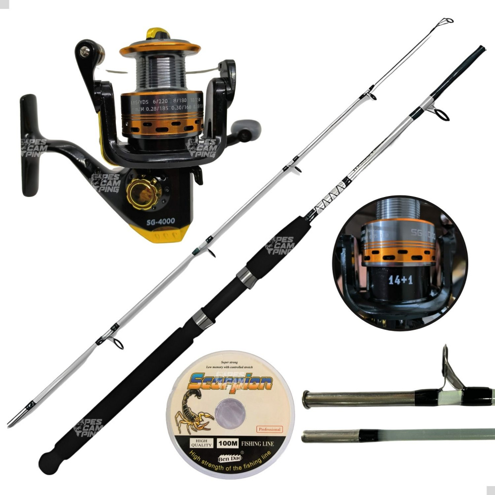 Kit de Pesca Vara Maciça 35 Lbs Molinete 4000 e Linha 100m Kit