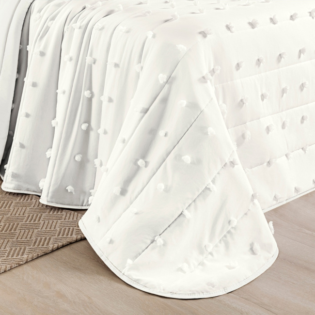 Kit Cobre Leito Colcha Queen 3 Peças Micro Percal 300 Fios Poppy Dupla Face Off White