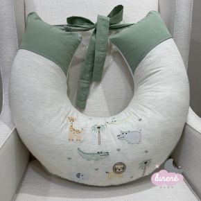 Almofada de Amamentação Linho e Verde Selva Baby Almofada de Amamentação Linho e Verde Selva Baby