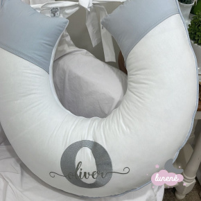 Almofada de Amamentação Personalizada Personale Baby Branco e Cinza 200 Fios New Almofada de Amamentação Personalizada Personale Baby Branco e Cinza 200 Fios New