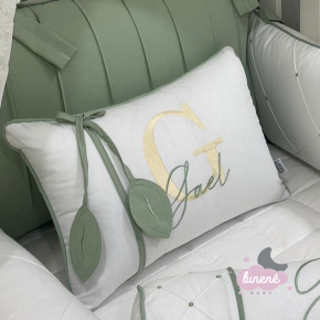 Almofada Personalizada Folhas Baby Branco e Verde Almofada Personalizada Folhas Baby Branco e Verde