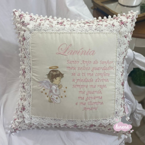 Almofada Santo Anjo Bordada Floral Personalizada Almofada Santo Anjo Bordada Floral Personalizada