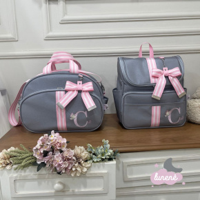 Bolsa e Mochila Lunenê Baby Cinza Personalizada Bolsa e Mochila Lunenê Baby Cinza Personalizada