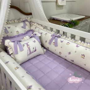 Enxoval de Berço Personalizado 08 Peças Borboleta Personale Baby 140 Fios Lilás Enxoval de Berço Personalizado 08 Peças Borboleta Personale Baby 140 Fios Lilás