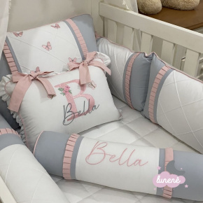 Enxoval de Berço Personalizado 08 Peças Borboleta Baby Rose Enxoval de Berço Personalizado 08 Peças Borboleta Baby Rose