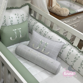 Enxoval de Berço Personalizado 09 Peças Folhas Basic Baby Enxoval de Berço Personalizado 09 Peças Folhas Basic Baby