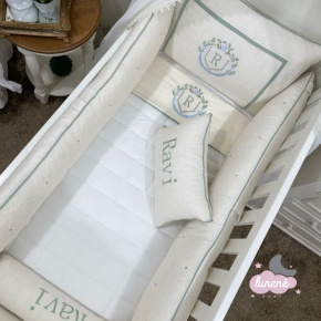 Enxoval de Berço Personalizado 09 Peças Personale Baby Linho e Off White 200 Fios Enxoval de Berço Personalizado 09 Peças Personale Baby Linho e Off White 200 Fios