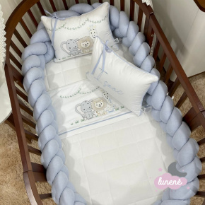 Enxoval de Berço Personalizado Evolutivo 07 Peças Azul Chambre Trio Bichinhos 200 Fios Enxoval de Berço Personalizado Evolutivo 07 Peças Azul Chambre Trio Bichinhos 200 Fios