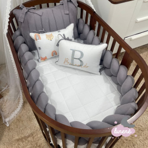 Enxoval de Berço Personalizado Evolutivo 07 Peças Cinza Raposinha Baby Enxoval de Berço Personalizado Evolutivo 07 Peças Cinza Raposinha Baby
