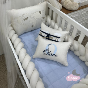 Enxoval de Berço Personalizado 07 Peças Avião com Trança única Enxoval de Berço Personalizado 07 Peças Avião com Trança única