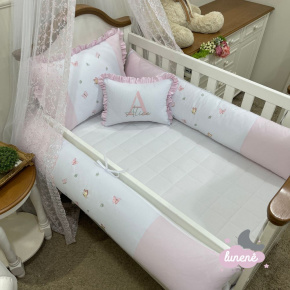 Enxoval de Berço Personalizado 07 Peças Baby Mix Rosa Borboleta 140 Fios Enxoval de Berço Personalizado 07 Peças Baby Mix Rosa Borboleta 140 Fios