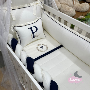 Enxoval de Berço Personalizado 08 Peças Personale Baby Palha e Marinho 200 Fios Enxoval de Berço Personalizado 08 Peças Personale Baby Palha e Marinho 200 Fios