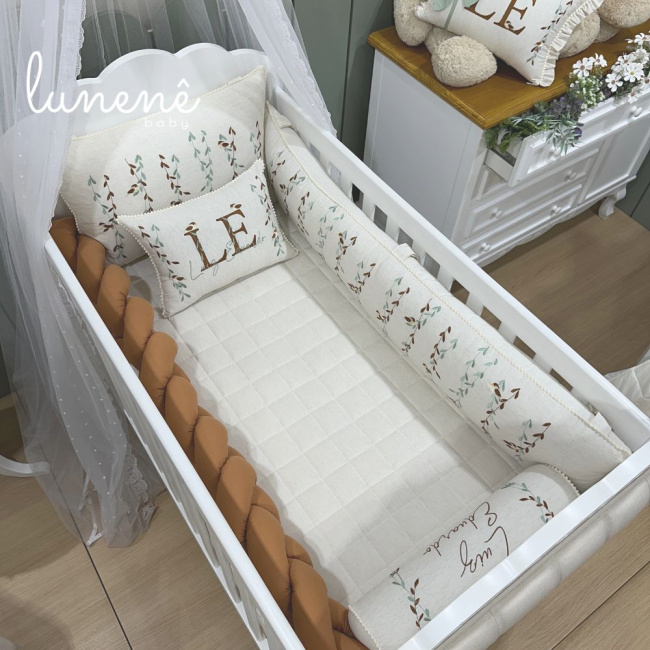 Enxoval de Berço Personalizado 08 Peças Basic Baby Caramelo 200 Fios