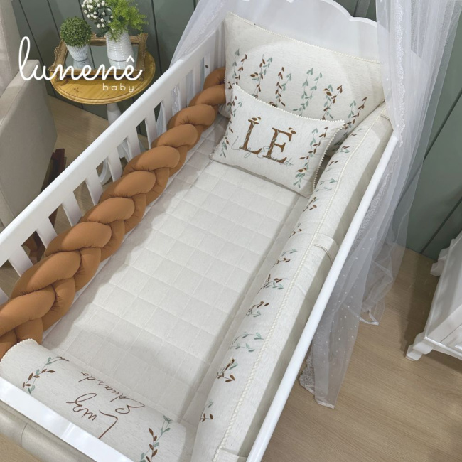 Enxoval de Berço Personalizado 08 Peças Basic Baby Caramelo 200 Fios