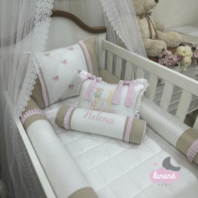 Enxoval de Berço Personalizado 08 Peças Borboleta Baby Cáqui 4352 Enxoval de Berço Personalizado 08 Peças Borboleta Baby Cáqui 4352