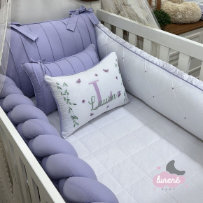 Enxoval de Berço Personalizado 08 Peças Fios Branco e Lavanda 4327 Enxoval de Berço Personalizado 08 Peças Fios Branco e Lavanda 4327