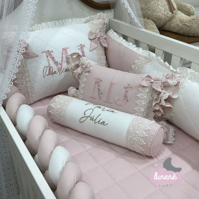 Enxoval de Berço Personalizado 08 Peças Glamour Off White Rosê 200 Fios 4070 Enxoval de Berço Personalizado 08 Peças Glamour Off White Rosê 200 Fios 4070