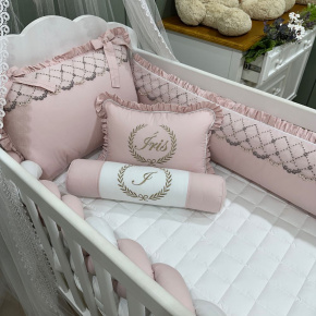 Enxoval de Berço Personalizado 08 Peças Mali Baby Rose e Branco 3765 Enxoval de Berço Personalizado 08 Peças Mali Baby Rose e Branco 3765