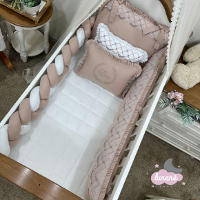 Enxoval de Berço Personalizado 08 Peças Mali Baby Terracota e Branco Enxoval de Berço Personalizado 08 Peças Mali Baby Terracota e Branco