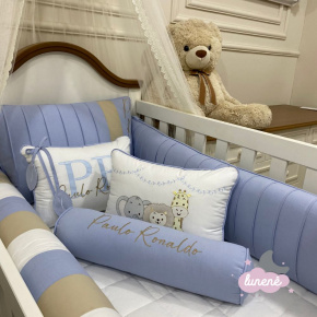 Enxoval de Berço Personalizado 09 Peças Personale Baby Azul e Fendi 200 Fios Enxoval de Berço Personalizado 09 Peças Personale Baby Azul e Fendi 200 Fios