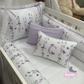 Enxoval de Berço Personalizado 08 Peças Primavera Baby Lilás 200 Fios Enxoval de Berço Personalizado 08 Peças Primavera Baby Lilás 200 Fios