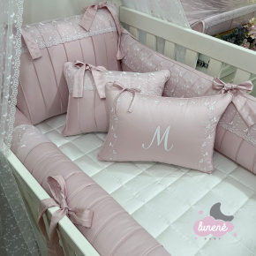 Enxoval de Berço Personalizado 08 Peças Rosa 400 Fios 4371 Enxoval de Berço Personalizado 08 Peças Rosa 400 Fios 4371