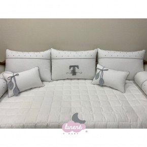 Enxoval de Cama Babá 08 Peças Personale Baby Branco e Cinza 200 Fios New Enxoval de Cama Babá 08 Peças Personale Baby Branco e Cinza 200 Fios New