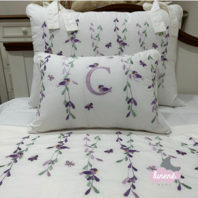 Enxoval de Solteiro Personalizado 04 Peças Primavera Baby Passarinhos Lilás 200 Fios Enxoval de Solteiro Personalizado 04 Peças Primavera Baby Passarinhos Lilás 200 Fios