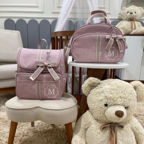 Jogo Bolsa e Mochila Maternidade Personalizada Linho Rose 4457 Jogo Bolsa e Mochila Maternidade Personalizada Linho Rose 4457
