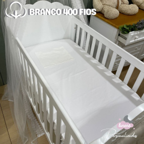 Lençol de Berço 02 Peças Percal de Algodão Branco 400 Fios Lençol de Berço 02 Peças Percal de Algodão Branco 400 Fios