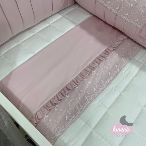 Lençol de Berço 03 Peças Branco e Rosa 400 Fios 4371 Lençol de Berço 03 Peças Branco e Rosa 400 Fios 4371