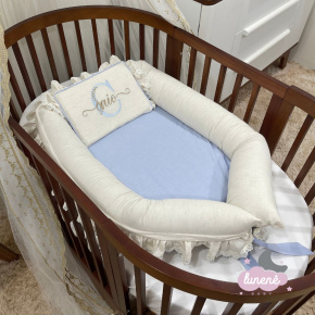 Ninho Baby 02 peças Linho Baby Azul Chambre 200 Fios Ninho Baby 02 peças Linho Baby Azul Chambre 200 Fios