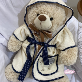 Roupão Felpudo com Fralda Bordada Urso Balão Marinho Roupão Felpudo com Fralda Bordada Urso Balão Marinho