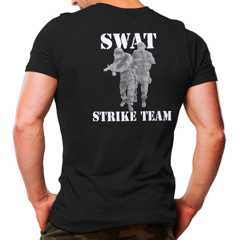 Camiseta Militar Estampada Swat Strike Team Preta Mundo Do Militar