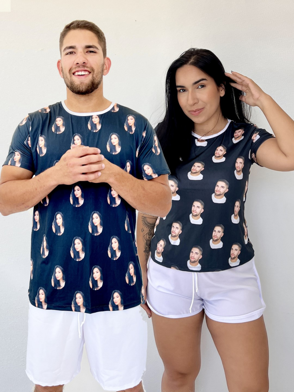 Kit Camisas Casal Personalizada Foto Fundo Preto Acerte No Presente